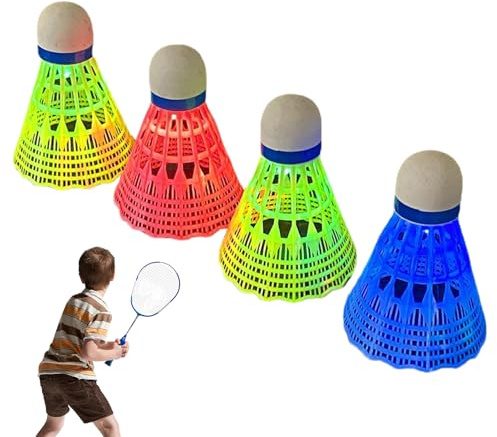 Kanoauo Leuchtender Federball - 4 Stück Leucht Federball,Ball Training Übungsausrüstung Sport Anfänger - Garten Praxis Outdoor Erwachsene Kinder Indoor Spaßaktivitäten