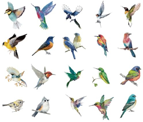 Mjzzh 40 calcomanías de pájaros primaverales para ventanas, calcomanías de colibríes coloridos para ventanas en verano, decoraciones de vidrio a prueba de colisiones para la protección de las aves.