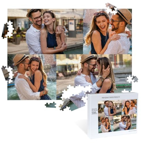 Custom Puzzles from Photos - Personalised-Jigsaw-Puzzle for Adults 300/500/1000 Piece Picture Puzzle Gifts for Valentine's Day Him Her Family Anniversary Wedding 4 Photos