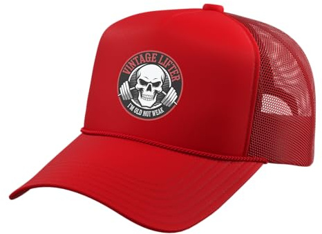 Vintage Lifter I'm Old Not Weak Trucker Hat with Adjustable Mesh Back, Red