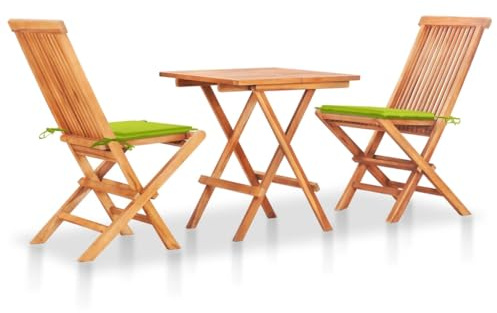Lumanois Set de bistró 3 pzs Cojines Verde Brillante Madera Maciza Teca,21.87kg-3063236