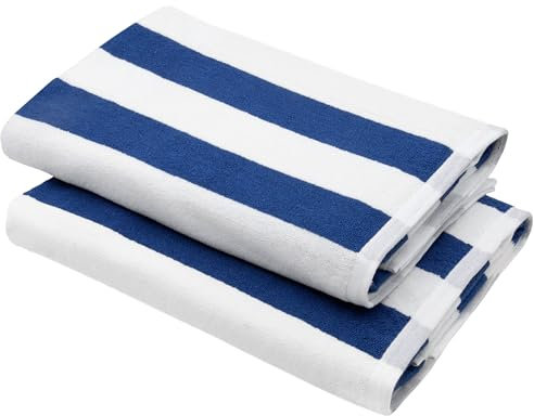 ZOLLNER 2er Set Strandtücher - strapazierfähige und saugstarke Badetücher in 70x180 cm - waschbar bis 95°C - Baumwolle - Zeitloses Streifenmuster in blau - Oeko Tex® Zertifiziert