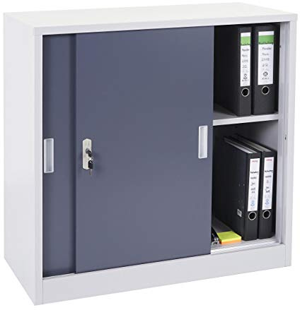 Mendler Aktenschrank Boston HWC-F41 Schiebetüren 90x90x45cm - anthrazit | Stahlschrank, Büroschrank, mit abschließbaren