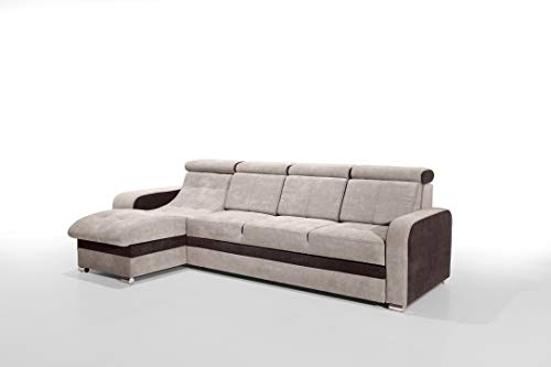 Robin Inspire Bristol Ecksofa L-Form Schlafsofa Links Beige Braun | Schlaffunktion, Bettkasten, verstellbare Kopfstützen, freistehende Eckcouch, Wohnlandschaft, Sofa fürs Wohnzimmer