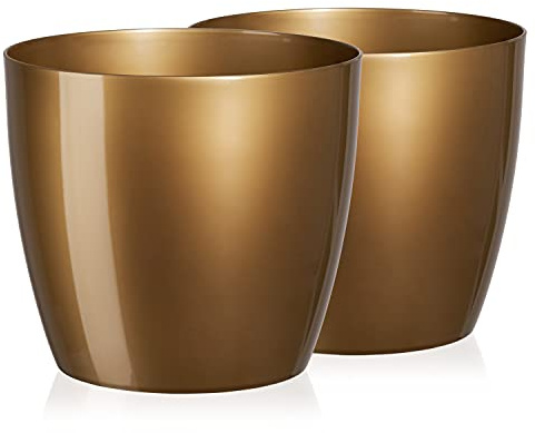 Tymar Blumentopf, 2er-Pack, Runde Form, Übertopf (Gold, ø 20 cm)