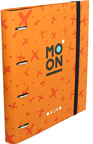 Grafoplas - Carpeta 4 Anillas Troqueladas, A4, Con Recambio 100 Hojas Cuadrícula 5x5, Borde Color, Separadores, Carpebook Colección Moon Naranja