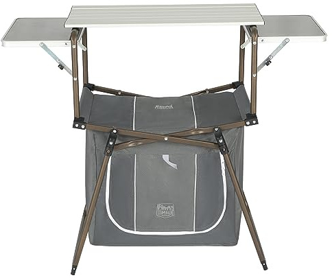 Timber Ridge Outdoor Folding Camping Kitchen Table, Lightweight Portable Aluminum Cooking Table with Storage and Carry Bag, Camp Cook Station, Foldable Grill Table for BBQ Picnic Backyard, Gray