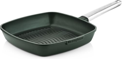 Westinghouse PERFORMANCE SERIES grillpanna, stor stekpanna 28 cm med handtag i rostfritt stål för induktion, grill och alla typer av spisar, belagd panna, ugnssäker och diskmaskinssäker, aluminium,