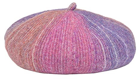 Elegtiskas Rainbow Französische Baskenmütze Beanie Mütze Fashion Baskenmütze für Frauen Mädchen, violett, S/L