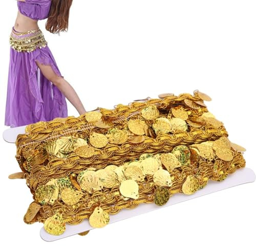 10 Yards Bauchtanz Quaste Gürtel, Pailletten Kette Wrap Shell Quasten Gürtel Goldener Mini Hüftschal Sparkly Wrap Fringe Kostüm Nationale Kleidung Supplies Dekoration für Kleidung Kleid Nähen DIY
