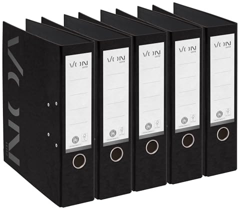 VON Leitz 5er Pack Ordner A4, 100 % Recyclingkarton, 80 mm Rückenbreite, Für 600 Blatt, Vollfarbig, Blauer Engel & FSC-zertifiziert, Für Schule, Studium & Haushalt, Schwarz, 10570095