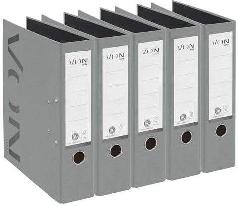 VON Leitz 5er Pack Ordner A4, 100 % Recyclingkarton, 80 mm Rückenbreite, Für 600 Blatt, Vollfarbig, Blauer Engel & FSC-zertifiziert, Für Schule, Studium & Haushalt, Grau, 10570085