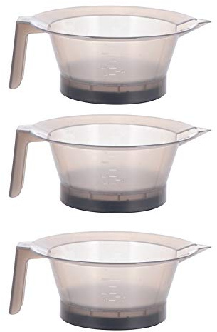 KALLORY Hair Dye Bowls Set of 3 with Handles Plastic Hair Color Mixing Bowls for Salon and Home Use Precise Measurement Scale Stackable Design for Easy Storage