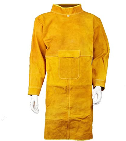 Lederschürze Schweißerschürze aus Leder, Holzbearbeitungsschürze mit Werkzeugtaschen, Flammhemmende Grillschürze (Color : Yellow, Size : 105cm)