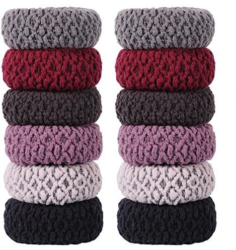 12 Stück Dicke Haargummis, Baumwolle Nahtlose Haarbänder Dickes Haargummi Elastisch Scrunchies Gummiband Damen (Bunt)