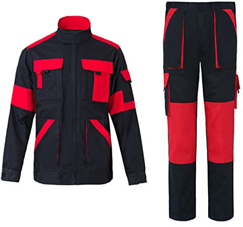Zadaos Giacca da lavoro da uomo e pantaloni da lavoro tuta da lavoro set da lavoro pantaloni da giacca da lavoro, Vestito rosso., S