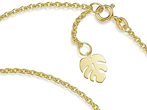 Fußkette Erbse Breite 1,8mm mit filigranem Anhänger Blatt | aus echt 585 Gold | hochglanzpolierte Fußkette | Echtgold mit Federringverschluß
