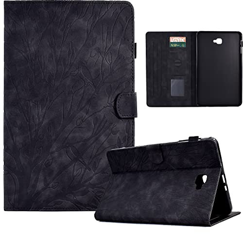 Bxithnr® Hülle für Samsung Galaxy Tab A6 10.1 Zoll (2016) Tablet Schutzhülle Ultra Dünn PU Leder mit Standfunktion und Stifthalter Flip Cover Case Baum für Galaxy Tab A 10.1 T580 / T585 - Schwarz
