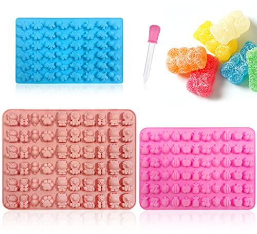 3 Moldes de Silicona con 1 Cuentagotas para Animales, Fondant y Dinosaurios, Herramientas para Hornear Gelatina, Galletas y Chocolate