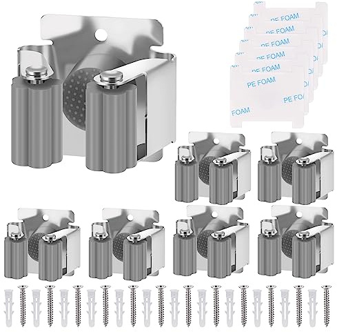 Hejo 6 Stück Gerätehalter, Besenhalterung Wand, Besenhalter Wand, Gartengerätehalter, Wandhalterung für Wischmopp, Besen, Schaufel, Werkzeuge (Grau)