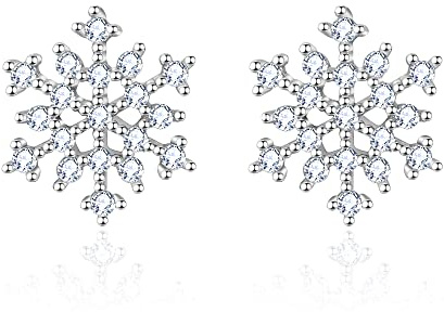 LINSTER Schneeflocken Ohrringe für Damen 925 Sterling Silber Zirkonia Winterfeier Blumen Schneeflocken Ohrhänger Weihnachtsschmuck Geschenke für Damen Mädchen