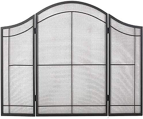SOVORM Funkenschutz, Funkenschutz, robuster Eisenrahmen, Kaminschutz/Holzhalter für draußen, Hinterhof und Innenbereich, babysicheres Kamin-Stehtor, schwarz (Farbe: Kaminholzregal-2) The New