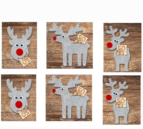 6 x Kleine Filztaschen für Geldgeschenke zu Weihnachten - Rentier grau | Geldgeschenk Verpackung Weihnachten - Verpackung für Geldgeschenke