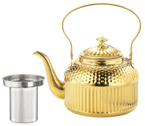 ZENFUN 1.4L(47 FL OZ) Stainless Steel Teapot with Infuser, Vintage Stovetop Water Kettle, Small Teapot, Antique Water Boilers Mini Tea Kettle for Induction/Gas