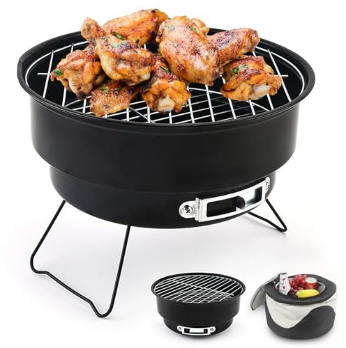 Seahelms Barbecue pieghevole piccolo da campeggio, 26 x 26 x 18 cm, portatile, con tasca isolata, per picnic, all'aperto, giardino, feste