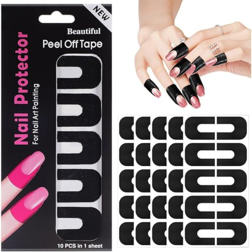 PLABBDPL 50Pcs Protecteur d'ongle, Outils de protection anti-déversement pour vernis à ongles, Peel Off d'Ongle Autocollant, Anti Débordement Wrap Ruban en U, pochoir de vernis à ongles, noir