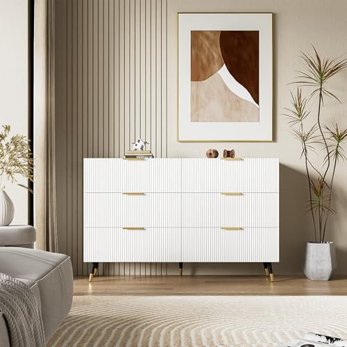 Elegantes Sideboard mit modernem Design, Kommode mit Schubladen und viel Stauraum (Weiß+Gold)