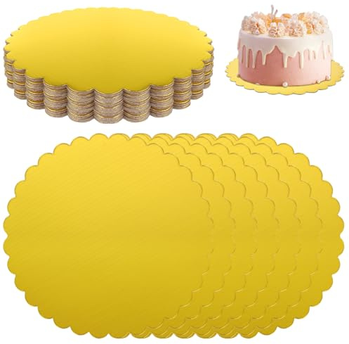 LOPYXBR 35PCS 10 inch Gold Round Cake Board - 2mm Thick Reusable Base Card for Wedding, Birthday Treats, Celebration Cakes, Tiers, Cupcakes