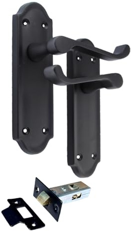 Epsom Door Handle Ashford Matt Black Internal Door Handle Set – Lever on Backplate 170mm x 48mm – Includes Tubular Latch – 1 Pair