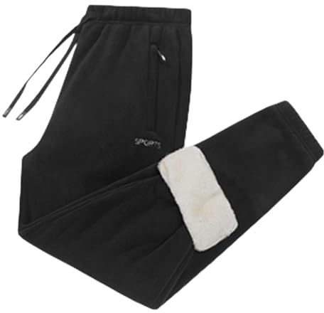 Joggingbyxor herr bomull termo tjocka breda träningsbyxor säckig varm fleece fodrade långa gym sportbyxor vinter spårbyxor med dragkedja fickor mjuka fritidsbyxor, svart, 8XL