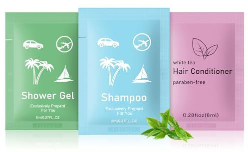 Body Wash Shampoo Conditioner Set Travel 0.28fl Oz,Travel Size Shower Gel Set,Shampoo and Conditioner Travel Bulk,Hotel Supplies Bulk Hygiene Kits for Homeless Guests Hotel (50)