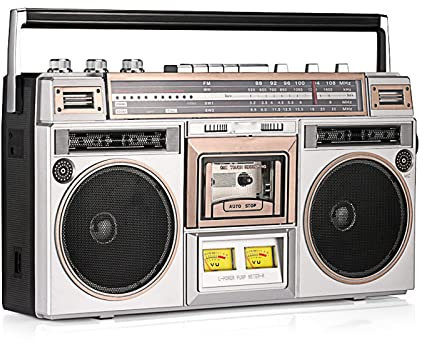 Radiocasete Boombox con Reproductor de casetes, transmisión inalámbrica, Ranuras USB/SD, Entrada Auxiliar, conversión de casetes a USB/SD - Boombox Retro de Estilo clásico de los 80