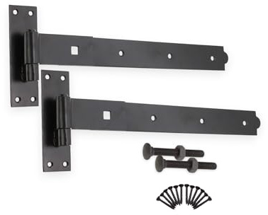 Infinity Decor Pair of Straight Hook and Band Hinges Epoxy Black Finish Heavy Duty Kit – Ideal for Wooden Gate, Garage Door, Garden Gate & Stable (18 Inch)