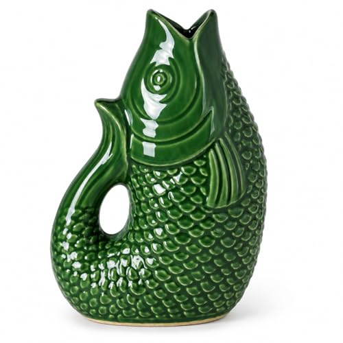 Vase Fisch böhmisch, dekorativ, aus Steinzeug, Symbol für Fülle, Maße 12 cm (Grün)