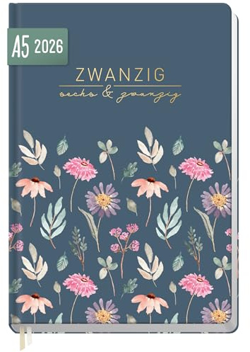 Häfft-Timer Buchkalender 2026 A5 Flying Flowers JANUAR - DEZEMBER 2026, Hardcover Kalender, Terminplaner für junge Erwachsene - nachhaltig & klimafreundlich