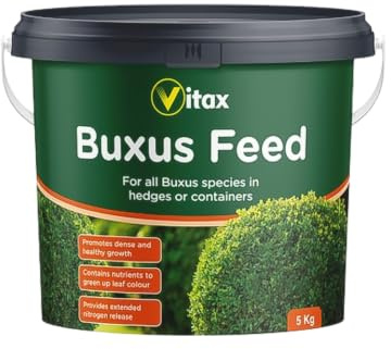 Vitax Buxus Feed – Promotes Healthy Growth, Green Foliage & Disease Resistance Specially Formulated Fertiliser for Buxus, Box, and Buxus Sempervirens (5Kg Tub)