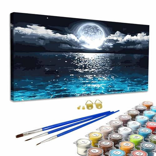 JATOK Paint by Numbers Kits for Adults, Painting Kits for Beginners On Clear Colored Canvas, Easy DIY Acrylic Pigment Drawing Paintwork for Home Wall Decor, Moon 40x80cm/16X31in (No Frame)