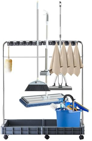 Carro DE CELIZADA con Ruedas, BOLOM Y TIPLADOR DE Map, Cartero de Herramientas de Limpieza de Piso, Organización de Herramientas multifuncionales para Garaje para Jardines domésticos