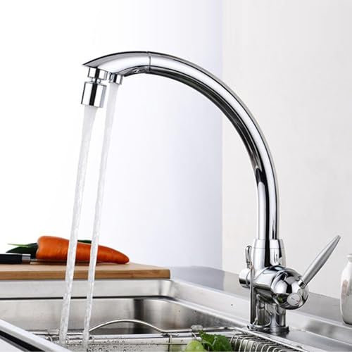 3 Wege Wasserhahn Küche mit Filter Schwanenhals 360° Schwenkbar Wasserhahn mit Sprudelwasser,Verchromt