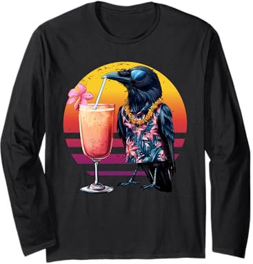 Vintage Hawaïen Corbeau avec verres pour cocktail d'été Manche Longue