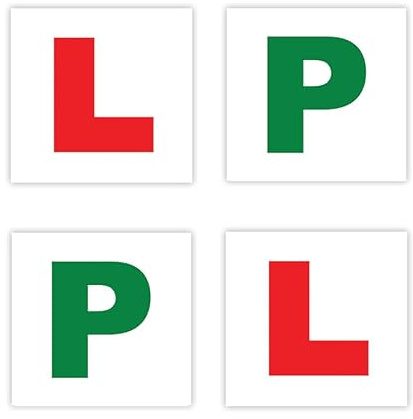 Pack of 4 L Plates Sticker P Plates Stickers Self Adhesive (Each Pack of 2) Learner Plates Waterproof P Sign for New Driver (180 x 180 mm).