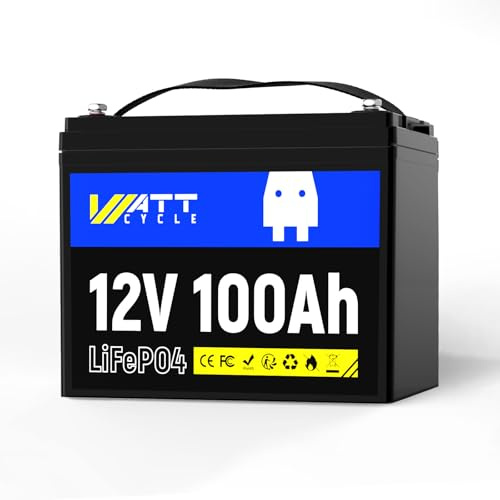 WattCycle 12V 100Ah LiFePO4 Batterie, 1280Wh Lithium Akku mit 100A BMS, Max.15000 Zyklen 10 Jahre, Unterstützung in Serie/Parallelschaltung, für Wohnmobil, Solaranlage, Marine & Heimspeicher