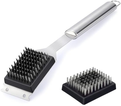 Homiflex Cepillo Barbacoa Inoxidable, 2-in-1 Cepillo Barbacoa de Limpieza con Mango Extralargo y Raspador, BBQ Accesorios para Parrilla de Gas y Parrilla de Carbón