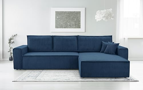 AXLIVING Blau Cord Couch L Form – Cedria L+R Wohnlandschaft 287cm