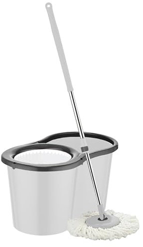 STL Spin Mop and Bucket Set with 2 Microfiber Mop Heads & 80 Kitchen Cleaning Wipes Combo – Heavy-Duty Cleaning System for Home, Office & Industrial Floors(White/Grey)