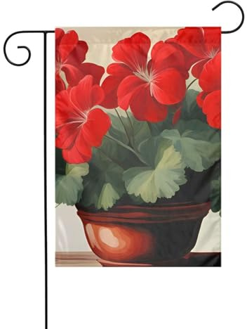 XBKGOHA Gartenflaggenmast mit roten Geranien, Dekoration, modisch, 30,5 x 45,7 cm